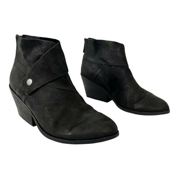 Eileen Fisher Womens Size 8.5 Black Leather Tag Wrap-Snap Leather Bootie - Picture 1 of 7